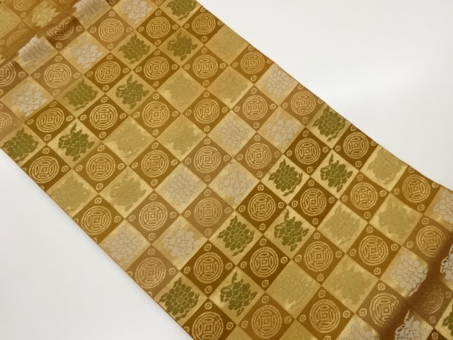JAPANESE KIMONO / NAGOYA OBI / WOVEN SHIPPO & ICHIMATSU PATTERN 